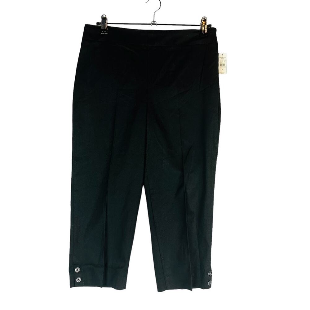 New Talbots Womans Sz 8 Heritage Crop Pants Black Button Details Side Zip NWT